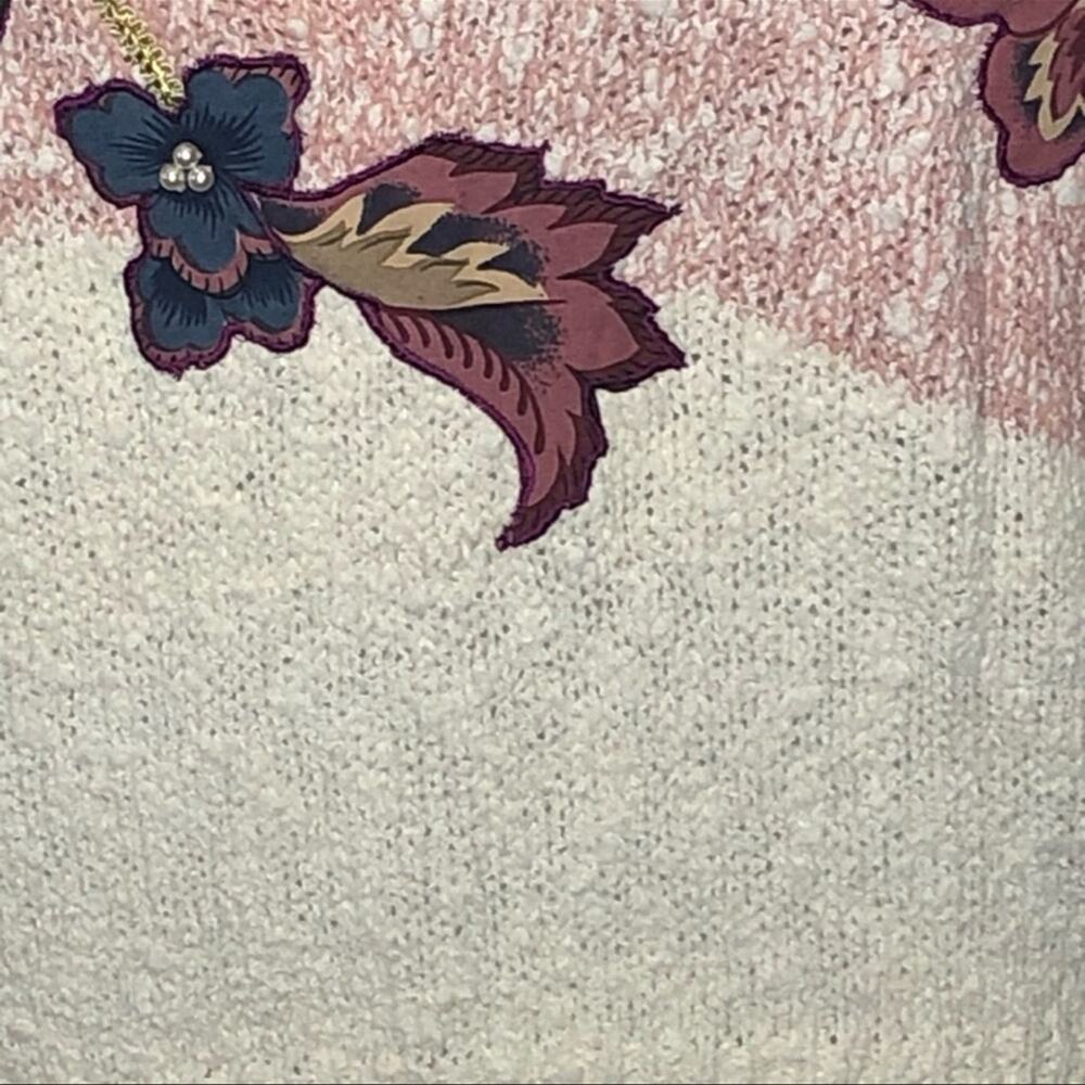 Vintage 90s Floral Embroidered Sweater L Cream Pearl Applique Cottagecore Retro - Picture 12 of 14